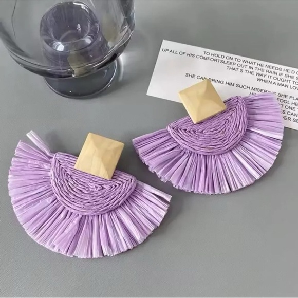 Anthropologie Lavender Rattan Bohemian Earrings - Picture 5 of 11